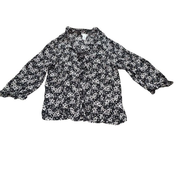 Vintage 90's Y2K Rena Rowan Silk Ruffle Blouse-Black/White-16W-GUC - Picture 1 of 6